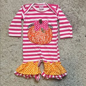 Pink and Orange Striped Pumpkin Bodysuit Halloween Fall